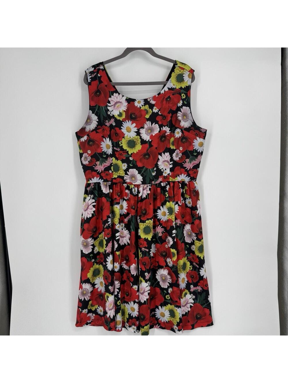 Lindy Bop dress 18 red floral plus size sleeveless stretch summer sundress